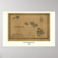 Vintage 1876 Hawaii Map -  Hawaiian Islands