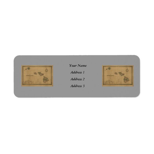 Vintage 1876 Hawaii Map - Hawaiian Islands Return Address Label
