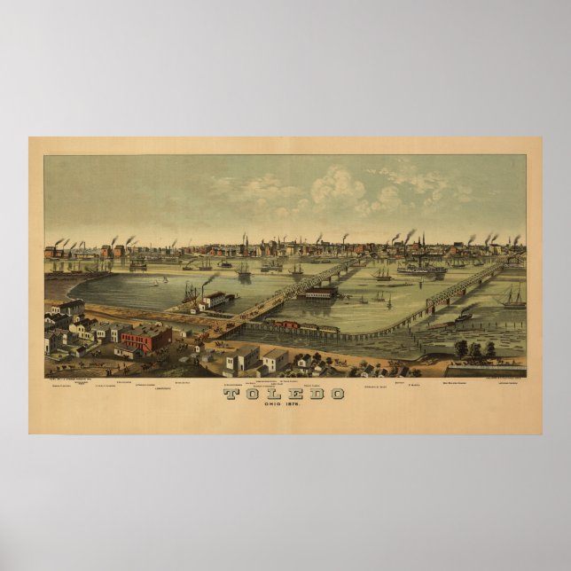 Vintage 1876 Toledo Ohio Map Poster (Front)