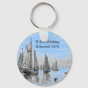 "Vintage-1878 Fishing Schooner Fleet," Keychain