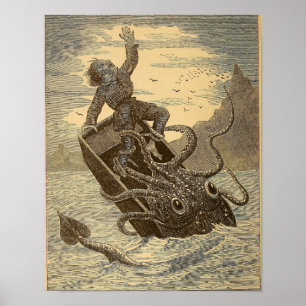 Vintage 1879 Giant Squid Poster