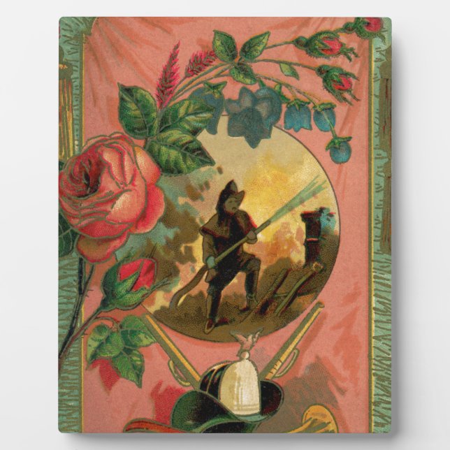 Vintage 1880's Fireman Firefighter Artwork Plaque (Front)