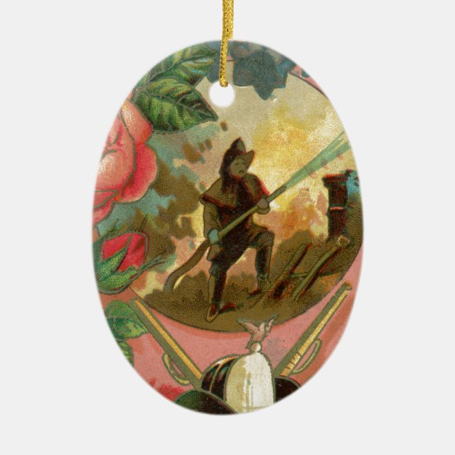 Vintage 1880's Fireman Firefighter Cover Ceramic Ornament (Front)