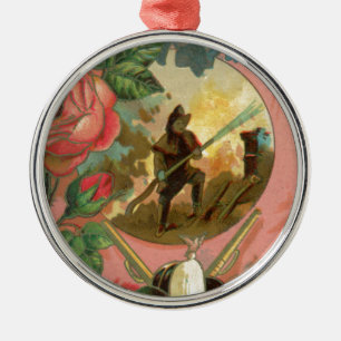 Vintage 1880's Fireman Firefighter Cover Metal Ornament