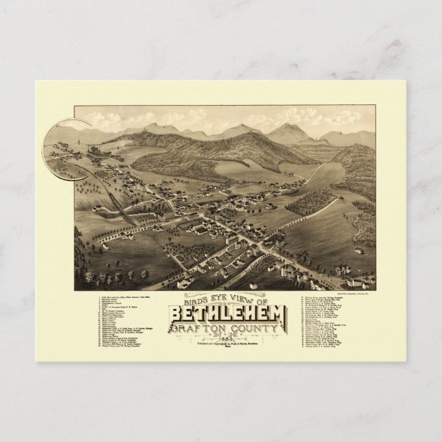 Vintage 1883 Birdseye View Bethlehem New Hampshire Postcard (Front)