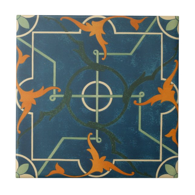 Vintage 1884 Ornamental Ceramic Art Blue Tile (Front)