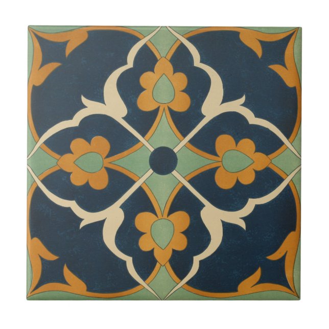 Vintage 1884 Ornamental Ceramic Art Green Tile (Front)