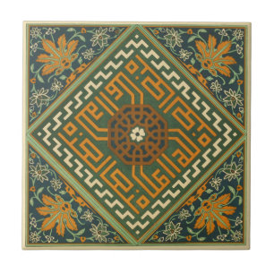 Vintage 1884 Ornamental Green Ceramic Art Tile