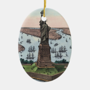 Vintage 1885 Statue of Liberty NYC Harbor Art Ceramic Ornament