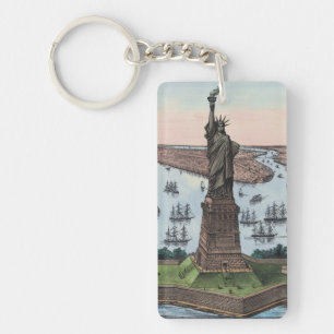 Vintage 1885 Statue of Liberty NYC Harbour Art Keychain