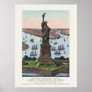Vintage 1885 Statue of Liberty NYC Harbour Art Poster
