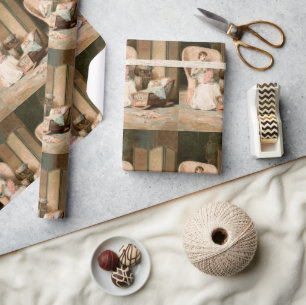 Vintage 1888 Mother and Sleeping Baby, Restored Wrapping Paper