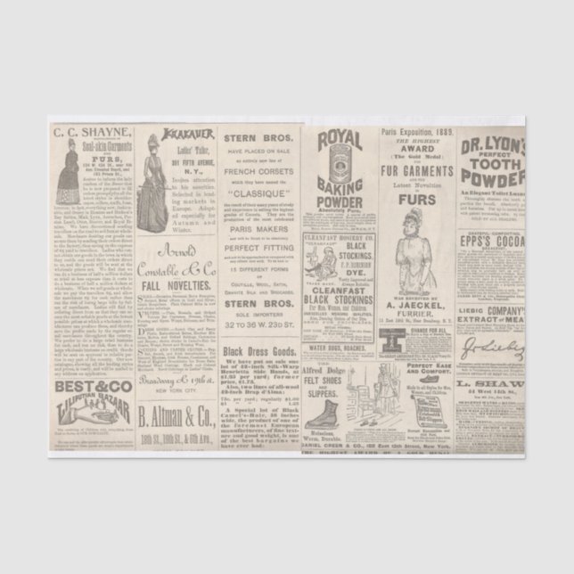 Vintage 1889 Advertisements Tissue Paper (Front)