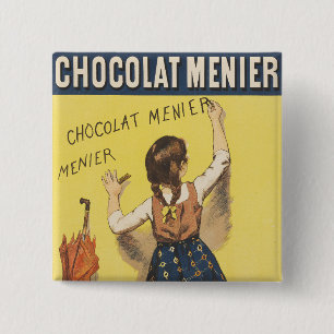 Vintage 1892 Chocolat Menier French Girl Art 2 Inch Square Button