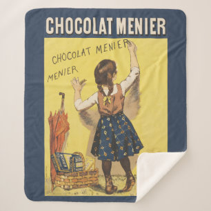 Vintage 1892 Chocolat Menier French Girl Art Sherpa Blanket