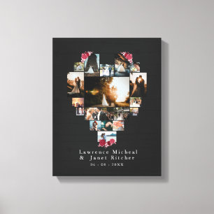 Vintage 18 Heart shaped Photo Collage for her /him Canvas Print