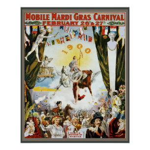 Vintage 1900 Mobile Mardi Gras Carnival Poster Art