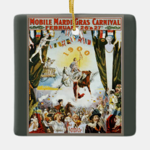 Vintage 1900 Mobile Mardi Gras Carnival Poster Art Ceramic Ornament