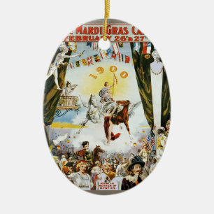 Vintage 1900 Mobile Mardi Gras Carnival Poster Art Ceramic Ornament