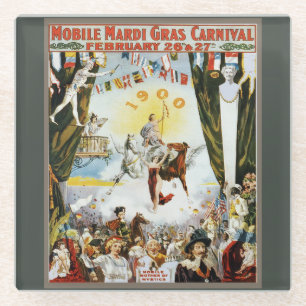 Vintage 1900 Mobile Mardi Gras Carnival Poster Art Glass Coaster