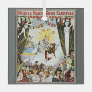 Vintage 1900 Mobile Mardi Gras Carnival Poster Art Glass Ornament