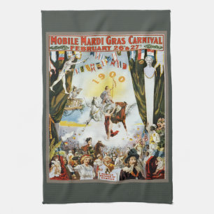 Vintage 1900 Mobile Mardi Gras Carnival Poster Art Kitchen Towel