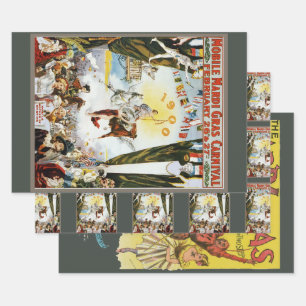 Vintage 1900 Mobile Mardi Gras Carnival Poster Art Wrapping Paper Sheet