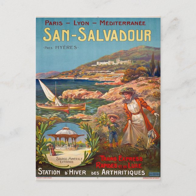 Vintage 1900 San Salvadour Travel Poster Postcard (Front)