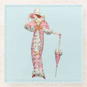 Vintage 1900's woman glass coaster