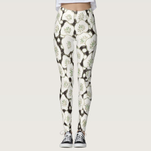Vintage 1902 Japanese Floral: Black White Blossom  Leggings