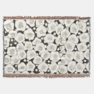 Vintage 1902 Japanese Floral: Black White Blossom Throw Blanket