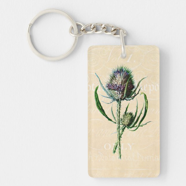 Vintage 1902 Scottish Thistle Antique Wildflower Keychain (Front)