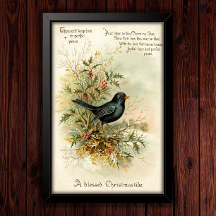 Vintage 1908 Blackbird Christmas Holiday Art Poster