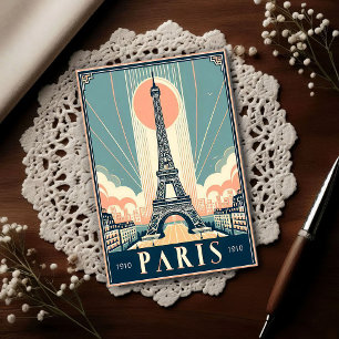 Vintage 1910 Paris Eiffel Tower Art Deco Poster Postcard