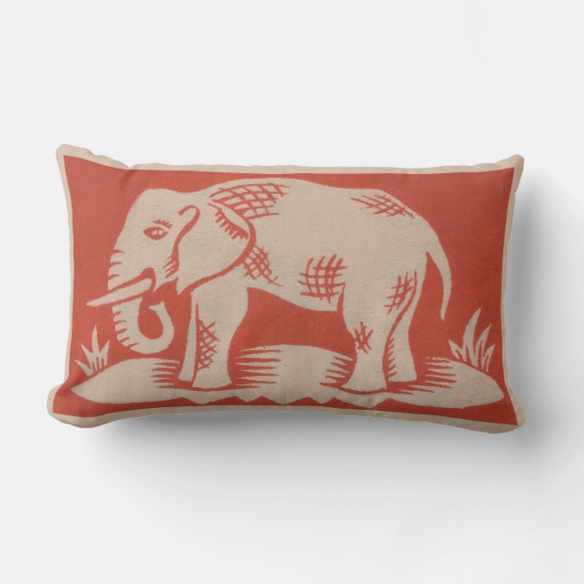 Vintage 1910's Orange Elephant Art Throw Pillow (Front)