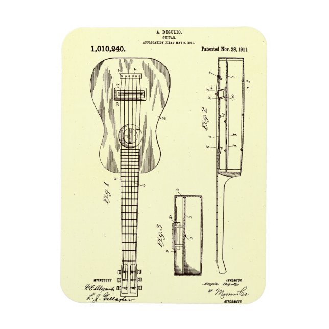 Vintage 1911 Acoustic Guitar Patent Magnet (Vertical)