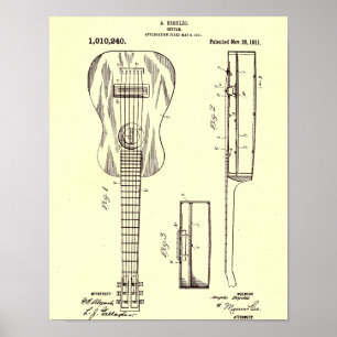 Vintage 1911 Guitar Patent Illustration Poster