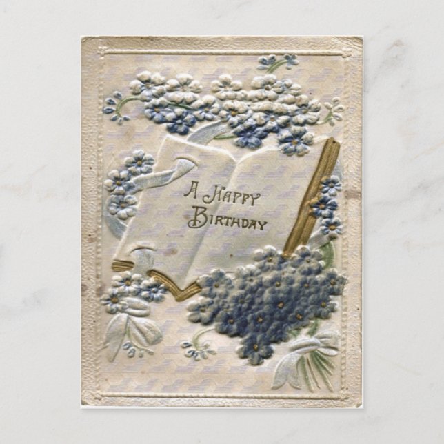 Vintage 1912 Embossed Silk and Velvet Birthday Postcard (Front)