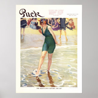 Vintage 1915 Puck Magazine Cover, Beach Poster