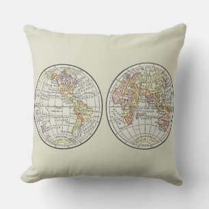 Vintage 1916 World Map Globe Hemispheres Poster Outdoor Pillow