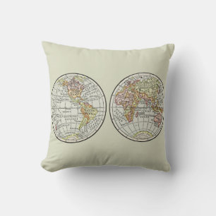 Vintage 1916 World Map Globe Hemispheres Poster Throw Pillow