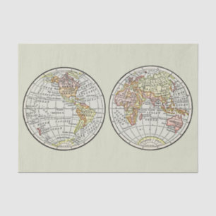 Vintage 1916 World Map Globe Hemispheres Poster Tissue Paper