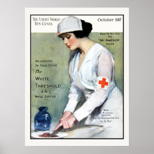 Vintage 1917 Ladies Magazine Red Cross Nurse Poster