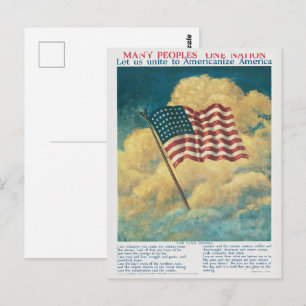 Vintage 1917 WWI Patriotic US Flag History Poster Postcard