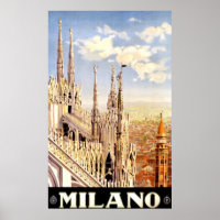 Vintage 1920 Duomo di Milano Italy Travel Poster