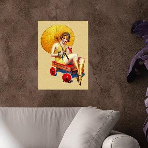 Vintage 1920’s Flapper Lady Umbrella Wagon Bathi Poster