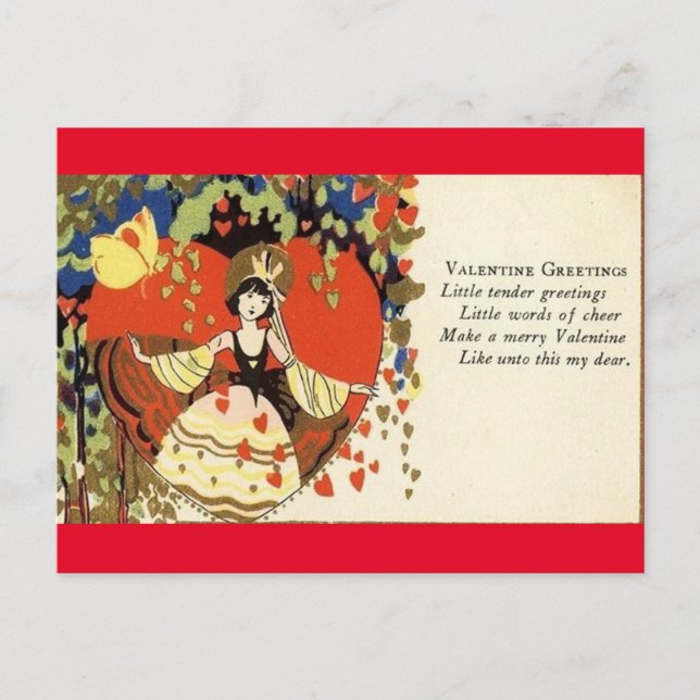 Vintage 1920;s Girl in Heart Valentine Postcard (Front)
