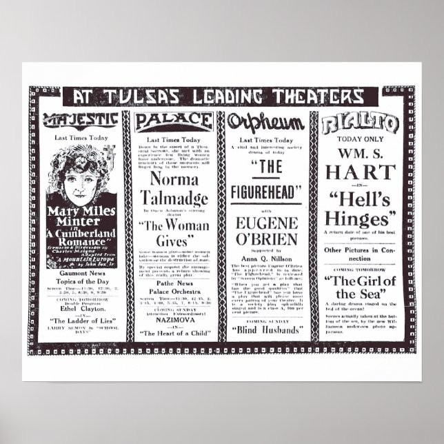 Vintage 1920 silent movie ads Poster (Front)