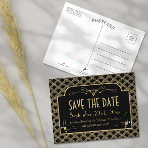 Vintage 1920's Art Deco Gatsby Wedding Collection Announcement Postcard