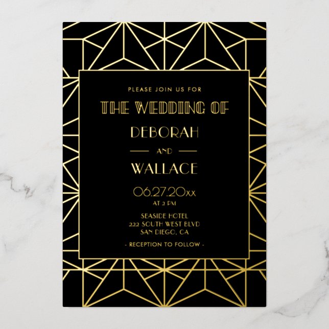 Vintage 1920s art deco geometric wedding gold (Front)